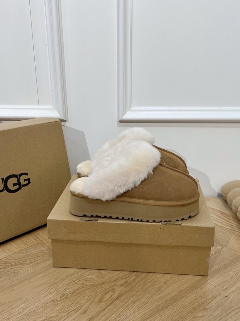 UGG Camel Plush Platform Mule Slippers - Picture 4 of 9